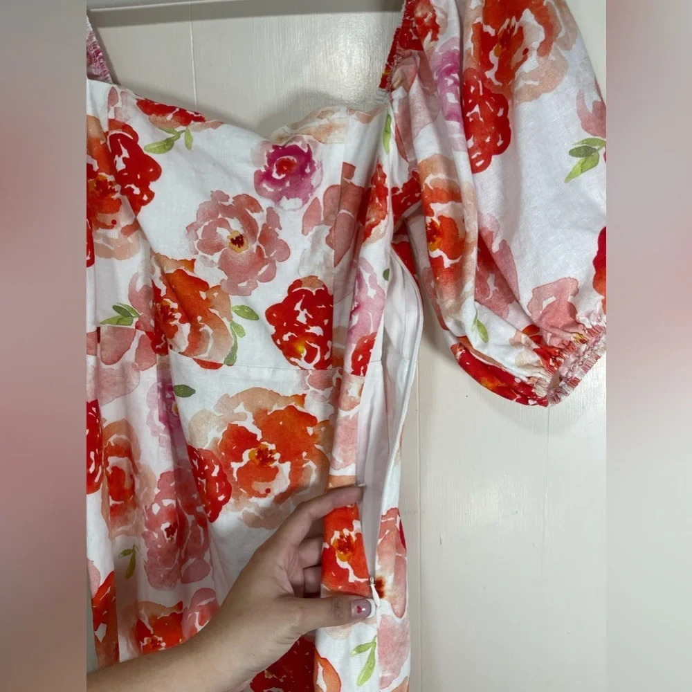 Charlie Holiday NWOT Linen Blend Bradley Floral Rose Puff Sleeve Mini Dress - Picture 12 of 13